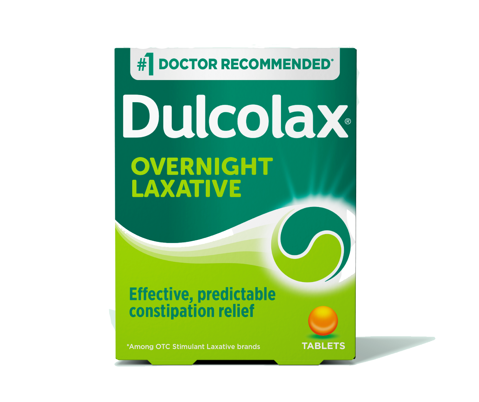 Dulcolax Overnight Laxative Tablets packaging, effective constipation relief text.