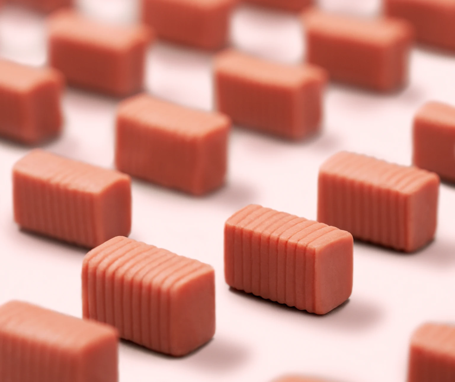 Photo d’une douzaine de DulcoLax Soft Chews posés sur un fond rose pâle