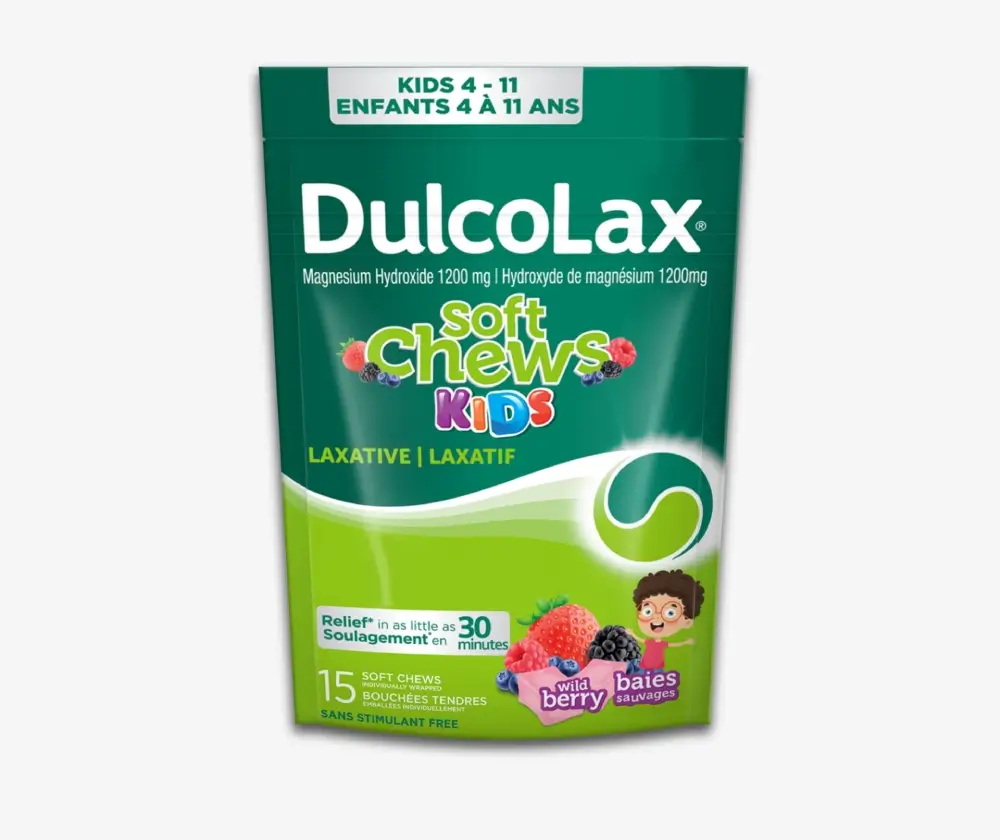Devant de l’emballage de DulcoLax Soft Chews Kids