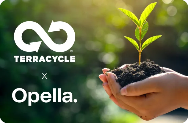Hands holding a seedling with the Terracycle and Opella logos.